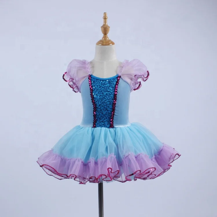 DL076 Purple and blue sparkling dance ballet costume school girl dancewear, Beautiful sequin ruffled ballet tutu girls dancewear