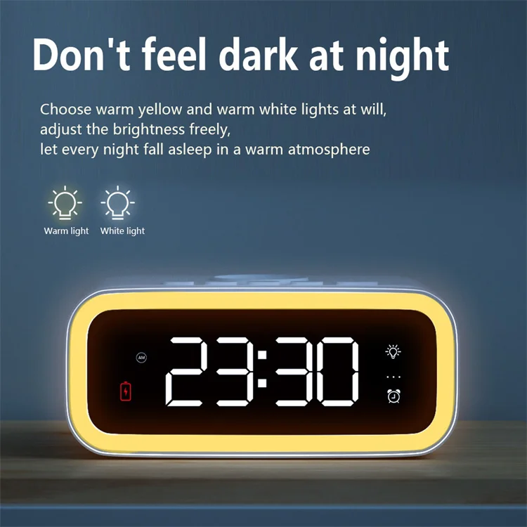 desk table led lamp with digital alarm clock cute portable mood lamp 15W alarm clock wireless charger for phone