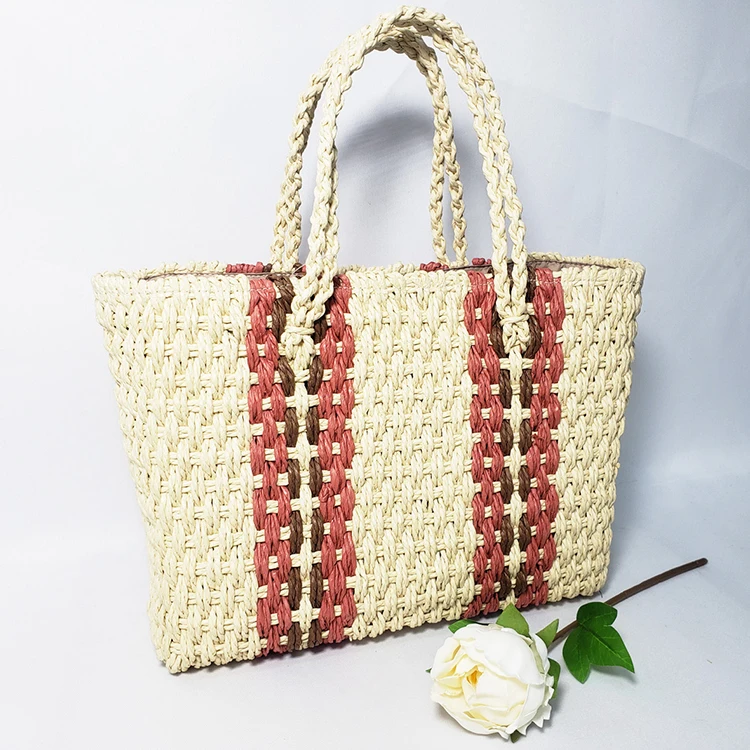 
Wholesale Custom Color Paper Rope Material Bag Woman Fashion Design Handbag 
