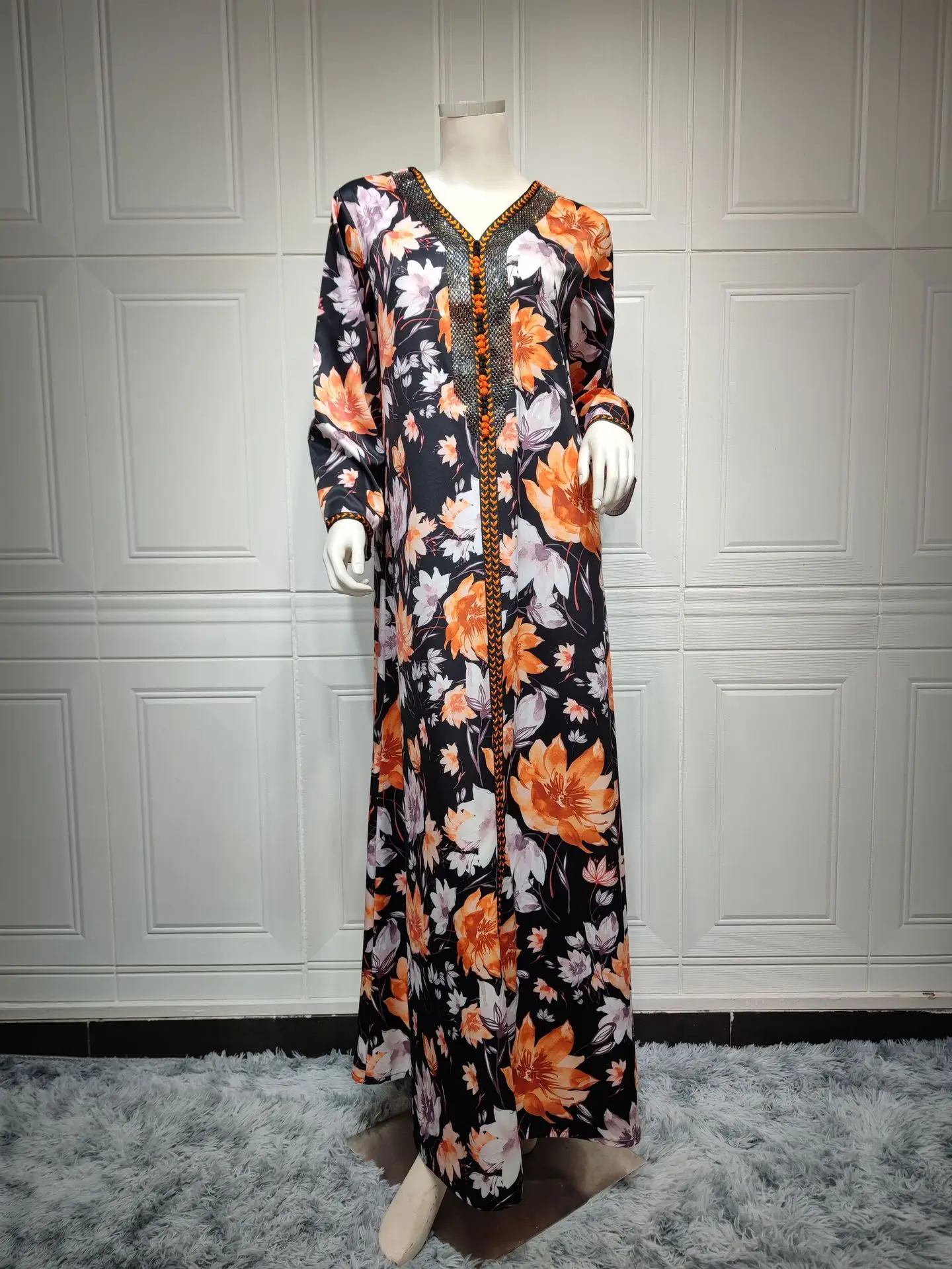 Y AB207 Costume Arabic Dubai robe printed rhinestones vintage ethnic style female