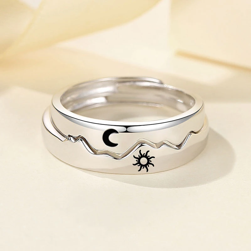 Fashion 925 sterling silver sun moon stars couple rings wedding rings
