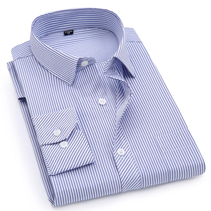 Plus Large Size Mens Business Classic Striped Casual Long Sleeved Shirts