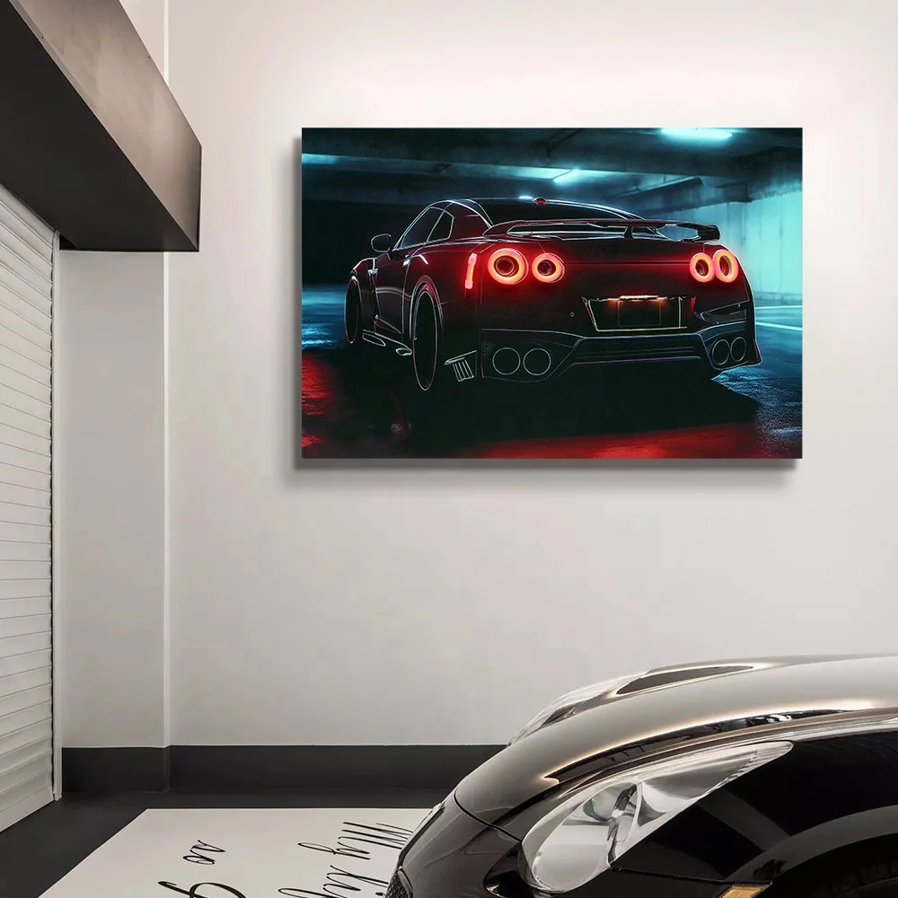 JZ Home Room Decor 3D Handmade Artwork Print Car Poster Illuminated Painting Lighted Canvas Wall Art Led-Wall-Art