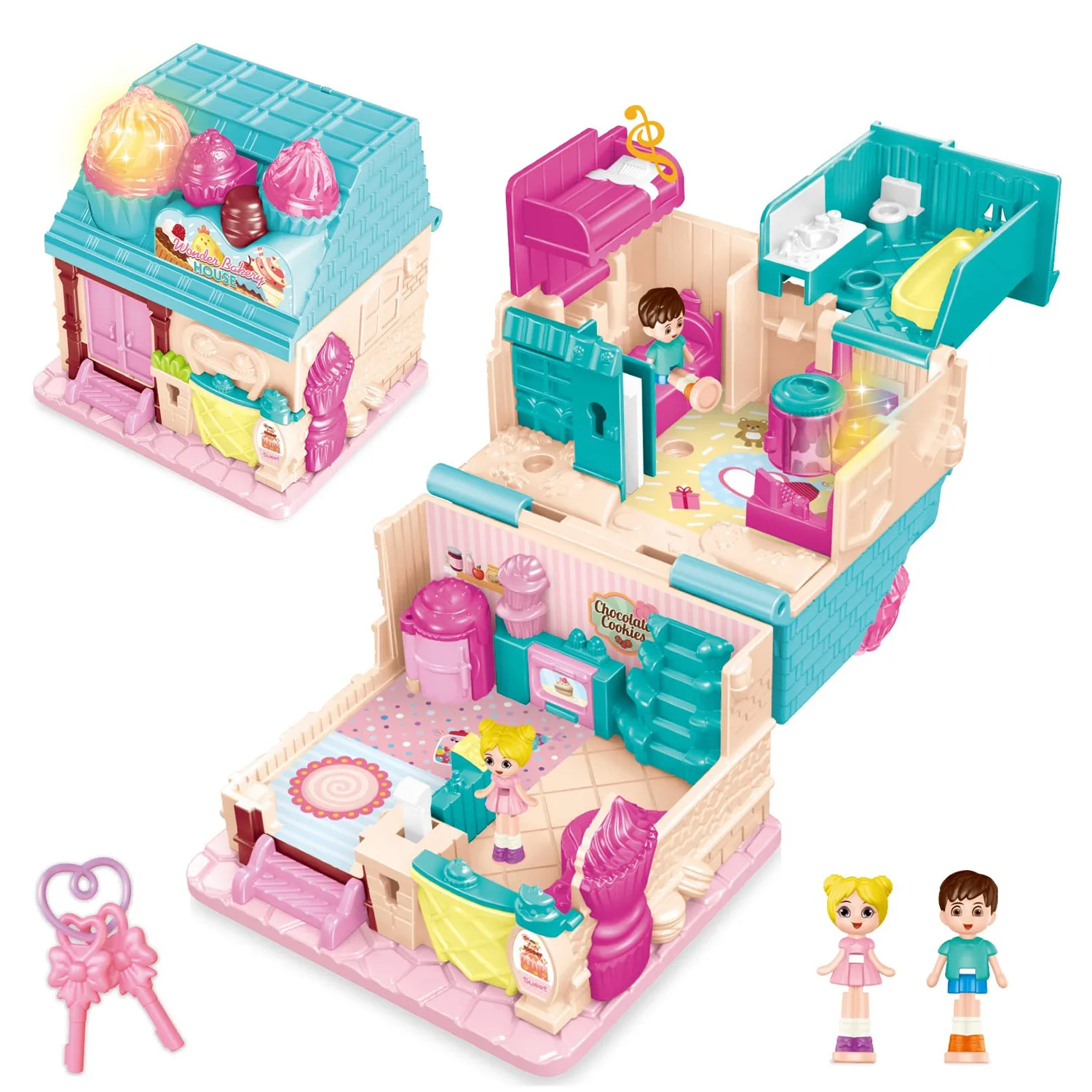 Pretend Play Daily Scenario House Wonder Bakery Cute Candy Dollhouse Chill Cafe Miniature House