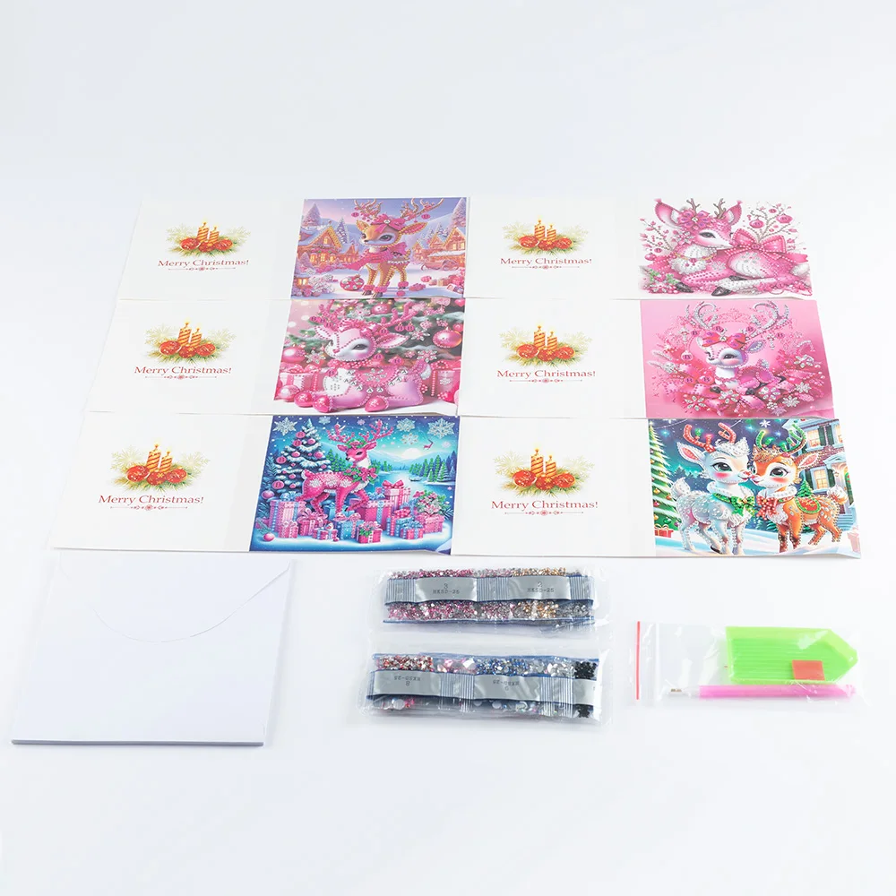 New Arrival 6 Pieces Diamond Painting Greeting Card Pink Merganser, Cute Animal Pattern Handmade Postcards Perfect Easy Gifts