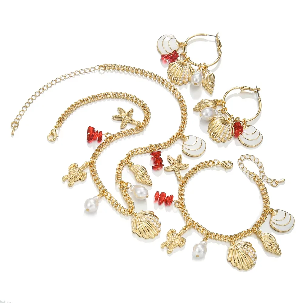 2024 High Beauty Creative Pearl Shell Pendant Necklace Premium Marine Life Pendant Earring Set