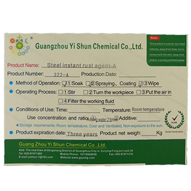 Instant rust agent for iron parts