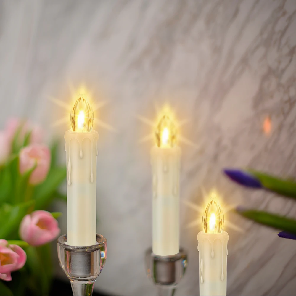 Set of 10 Indoor Battery Operated Flameless Plastic Wireless LED Candle with Remote