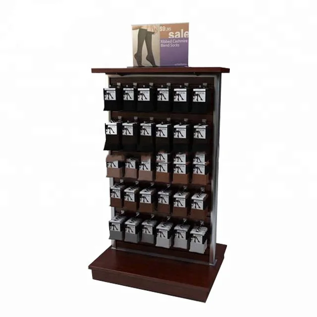 shop double sided wooden hanging socks display rack stand, store pop display for socks