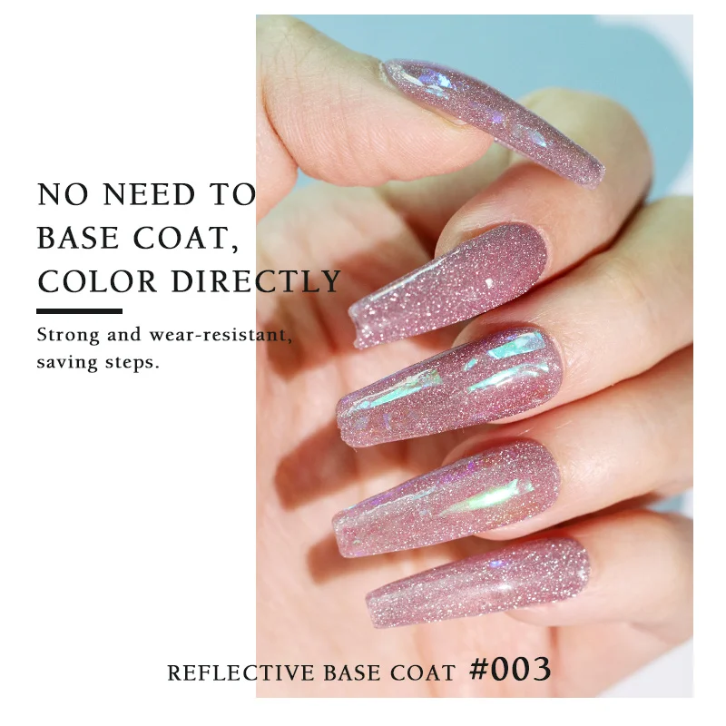 QM New Product Shimmer Base Camouflage Disco Glitter Gel Nail Polish Custom Label 12 Colors Reflective Base Coat
