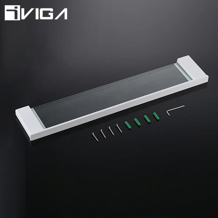 Top Selling Hotel Bathroom Accessories Square SS304 Single Layer Glass Shelf