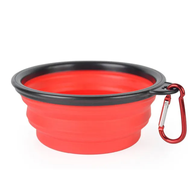 
Portable Travel collapsible expandable foldable silicone Pet dog food bowl with carabiner 