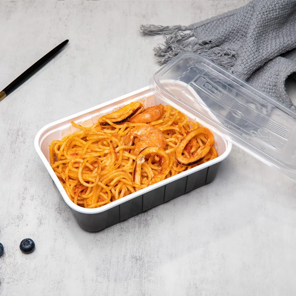 16Oz 24Oz 32Oz 37Oz 48Oz Take Out Black Rectangle Round Disposable Plastic Microwavable Meal Prep Food Container