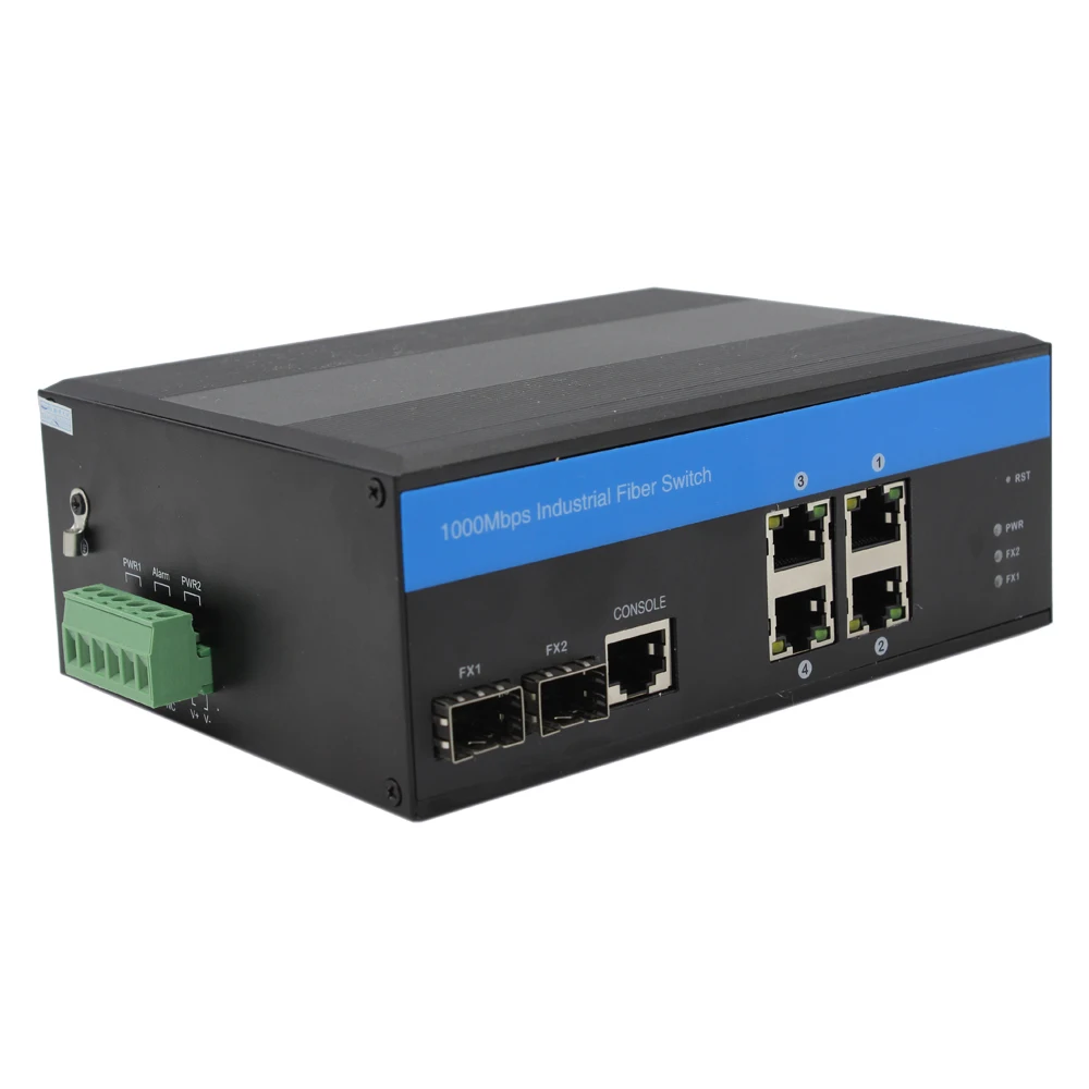 10/100/1000Mbps 2 * SFP port and 4 * RJ45 port Managed Industrial Grade Switch DC10~12V optical ethernet switch