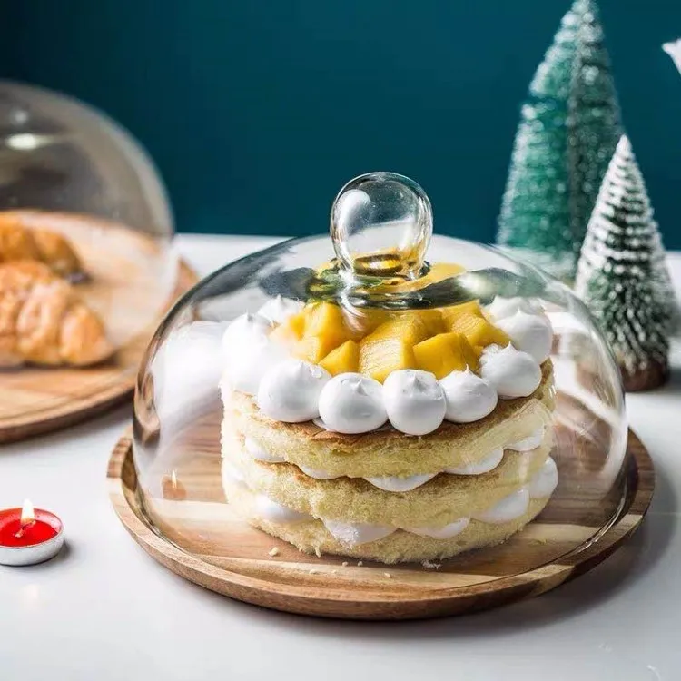 Wood Cake Stand With Dome Lid - Multifunctional Serving Platter and Cake Plate