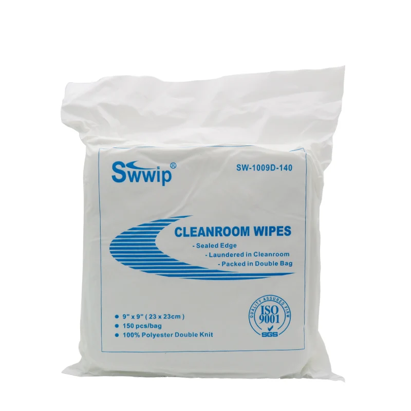 Industrial Class 100 9 Inch Double Knit 100% Polyester Lint Free Cleanroom Wipes