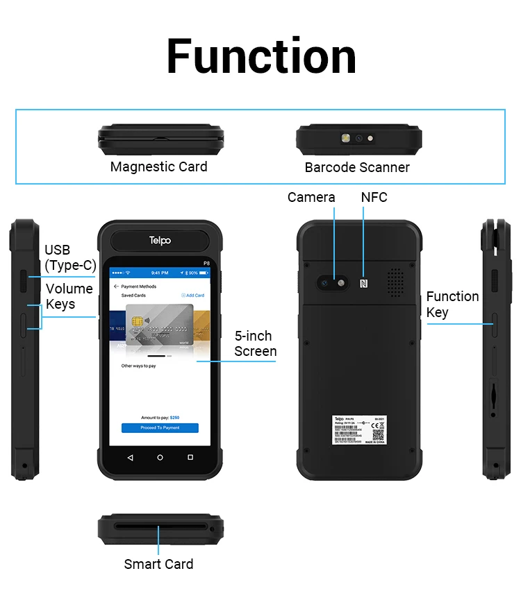 Telpo P8 Handheld NFC msr smart mobile magnetic stripe credit card reader smart POS terminal