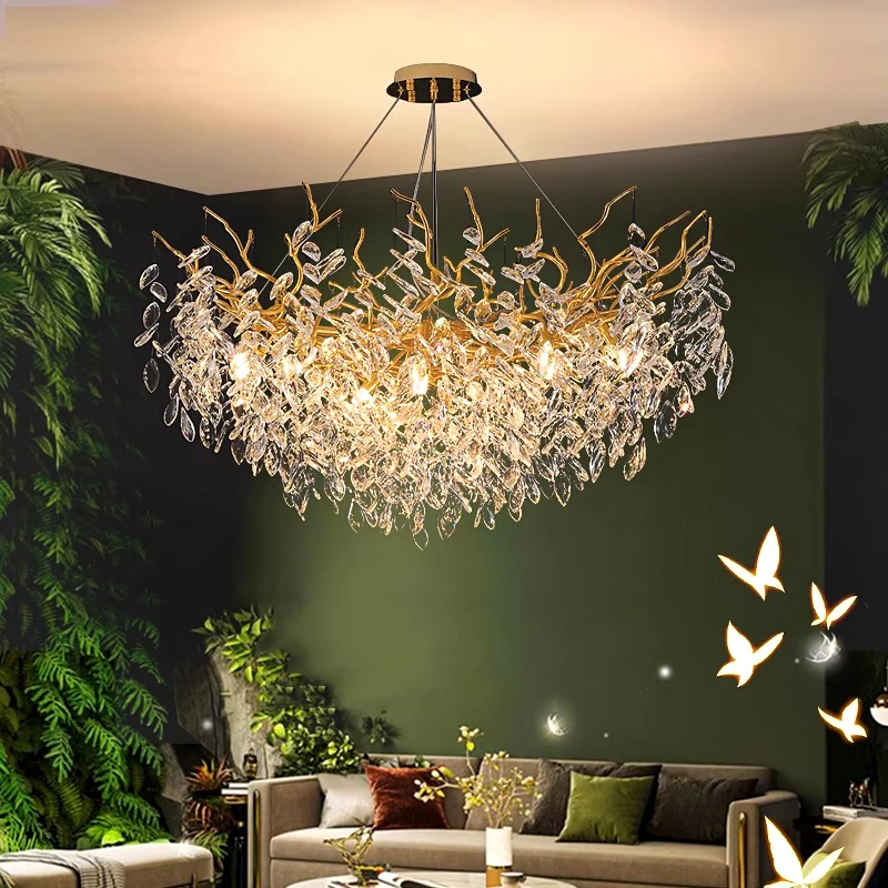 crystal chandelier lights Overseas spot tree branch chandelier round raindrop luxury crystal pendant light