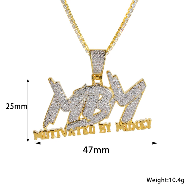 Newest Hiphop Letter Pendant Necklace Gold Plated with AAA Cubic Zirconia MBM Pendant