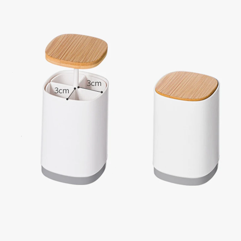 TikTok Creative Automatic Press Plastic Toothpick Holder Cans Desktop Swab Dental Floss Toothpick Storage Box with Wood Cover