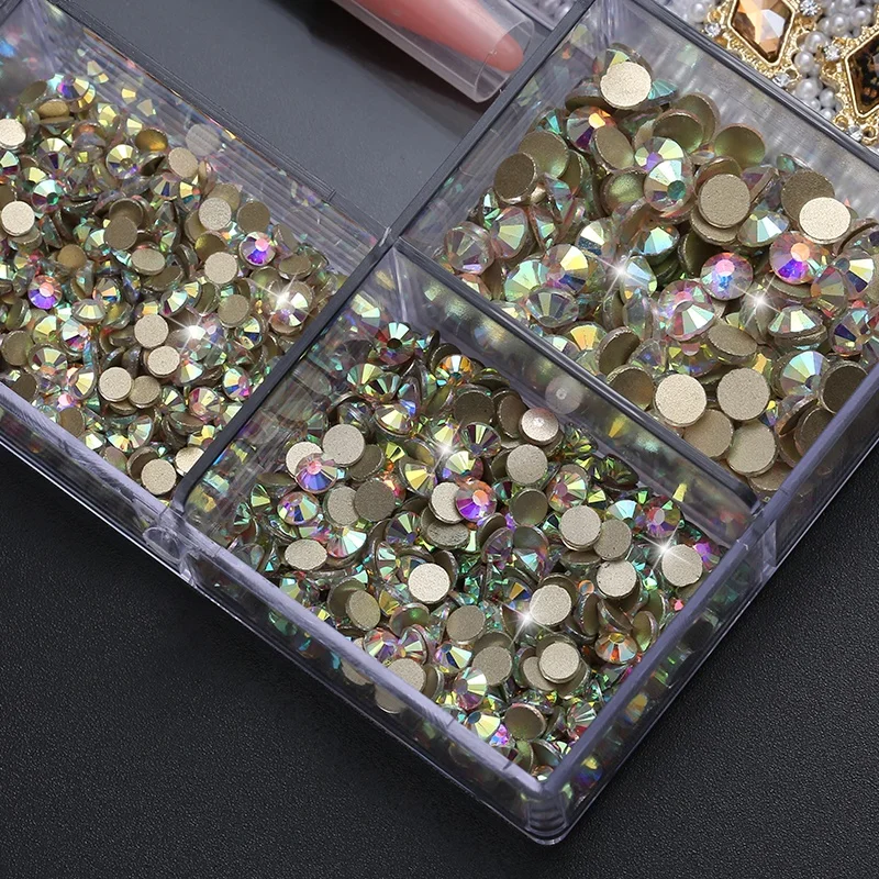Wholesale Crystal Nails Various Alloy Charms Transfer Foil Decoration AB Flat Back Non Hot Fix Glass Rhinestones Nail Art