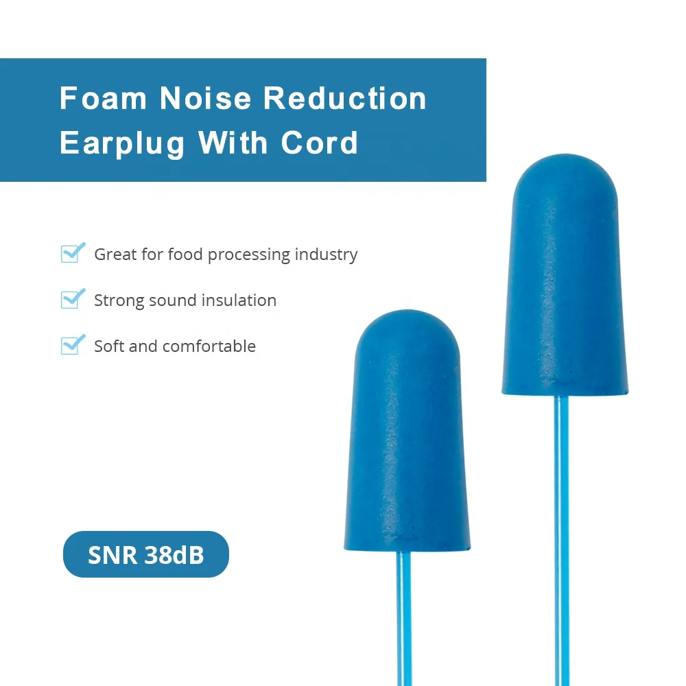 Hot Selling Noise Reduction Corded Earplugs Soft Ear Plug Metal Detectable