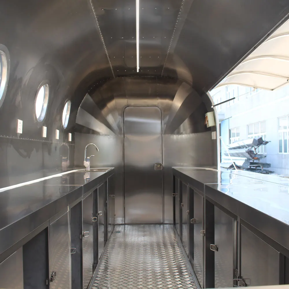 JX-BT450SS Custom Airstream Mobile Fast Food Truck Commercial Catering Mobile Bar BBQ Food Trailers With Full Kitchen Equipments