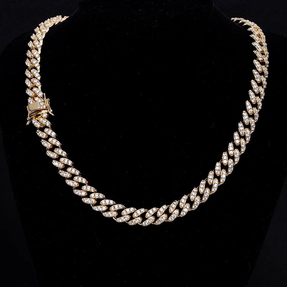 Wholesale Custom Chunky Cz Cuban Bracelet Ice Out Link Chain Hip Hop Men 18k Gold Plated Silver Diamond Cuban Link Necklace