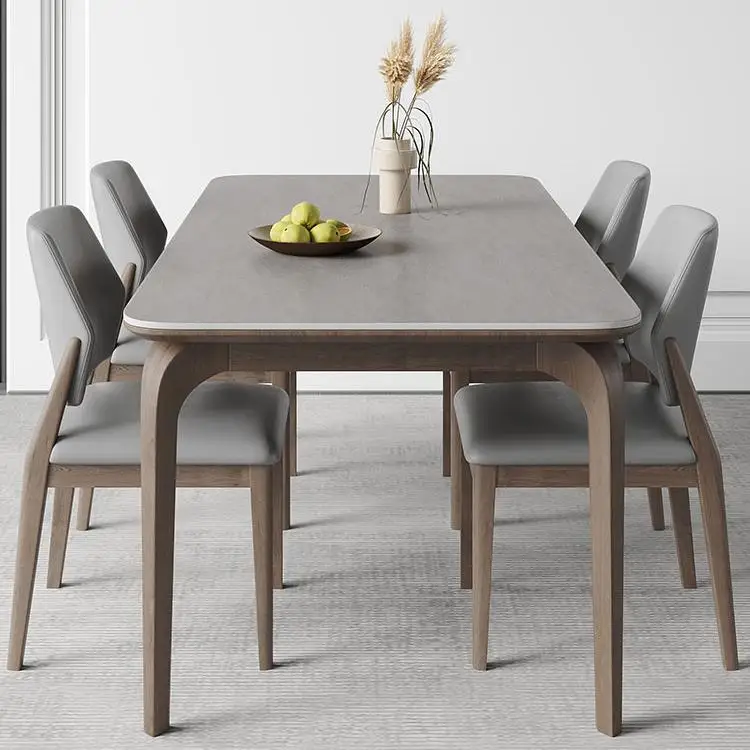 Solid Wood Dining Room Table, Luxury Modern Grey Restaurant Rectangle Dining Table And Chairs Wooden Dining Tables Set