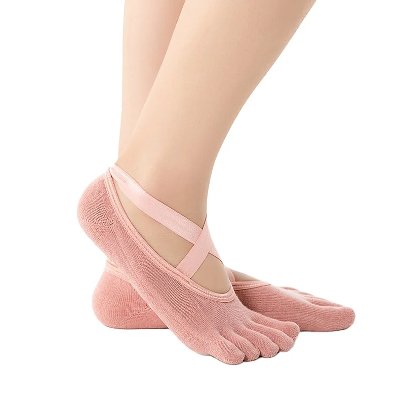 Silicone Non-slip Five-finger Socks Professional Female Trampoline Sports Fitness Pilates Beginner Yoga Socks Summer Cotton