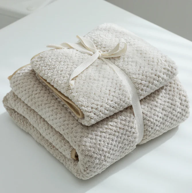 Japanese style simple solid color merbau microfiber face bath towel with ribbon packing for wedding gift sets