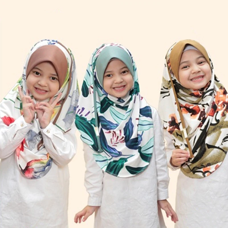Поставщик детский хиджаб с рисунком Малайзия детский головной платок мусульманский мгновенный Ира 4D цифровой принт для детей хиджабы