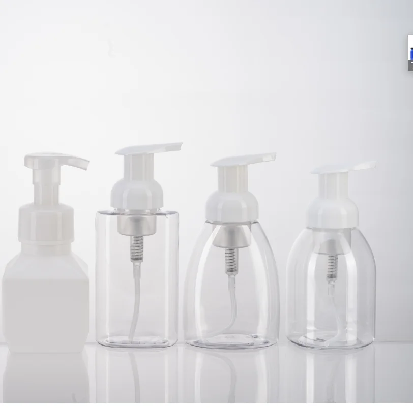 MAYSURE Empty Plastic Foam Pump Bottle 250ml Clear White Blue PET Facial Cleanser Mousse Foam Pump Bottle