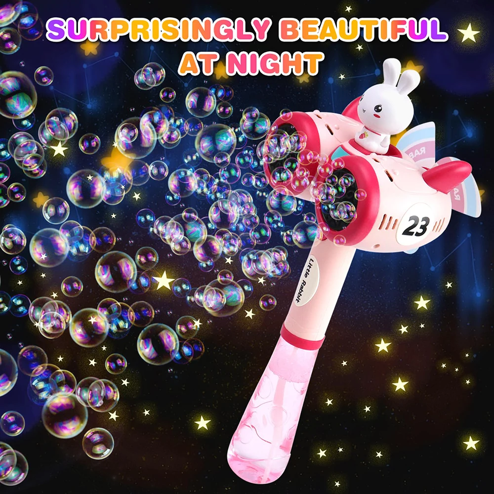 Backyard Soap Water Toy With Light Funny 20-Hole Rabbit Rocket Bubble Wands For Kids Windmill Electric Bubble Blower Machine Toy