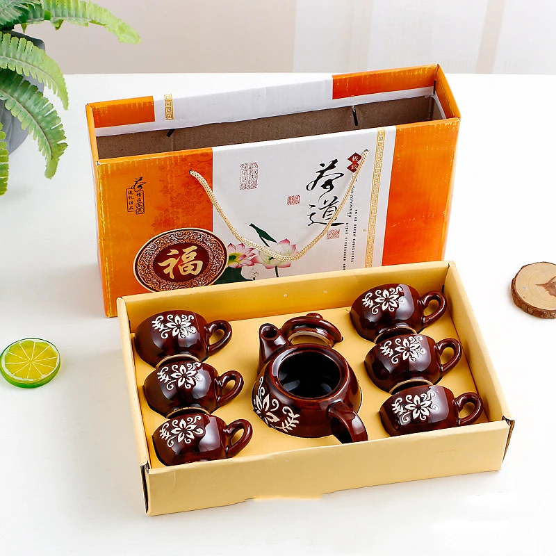 Traditional Porcelain Porcelain Teapot Set With Flower Decal And Pattern In Gift Boxes For Wedding Gifts