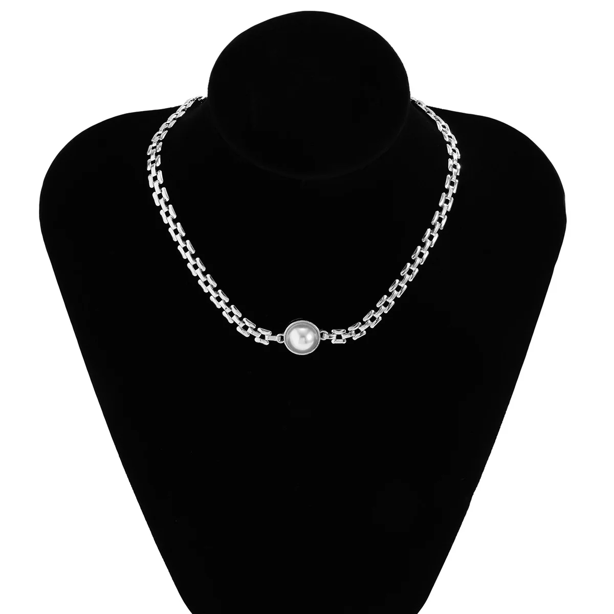 SC New Simple Alloy Bracelets Necklace Set Choker Necklace Geometric Square Thin Link Chain Pearl Necklace Women Neck Jewelry