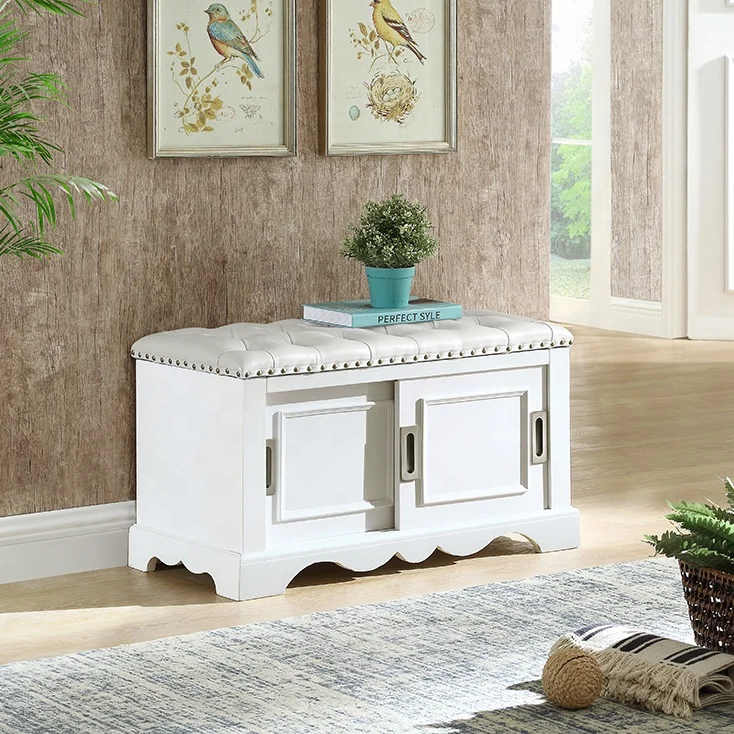  Modern Classic American Antique Upholstered Fitting Wood Shoe Storage Bench Cabinet Entryway with