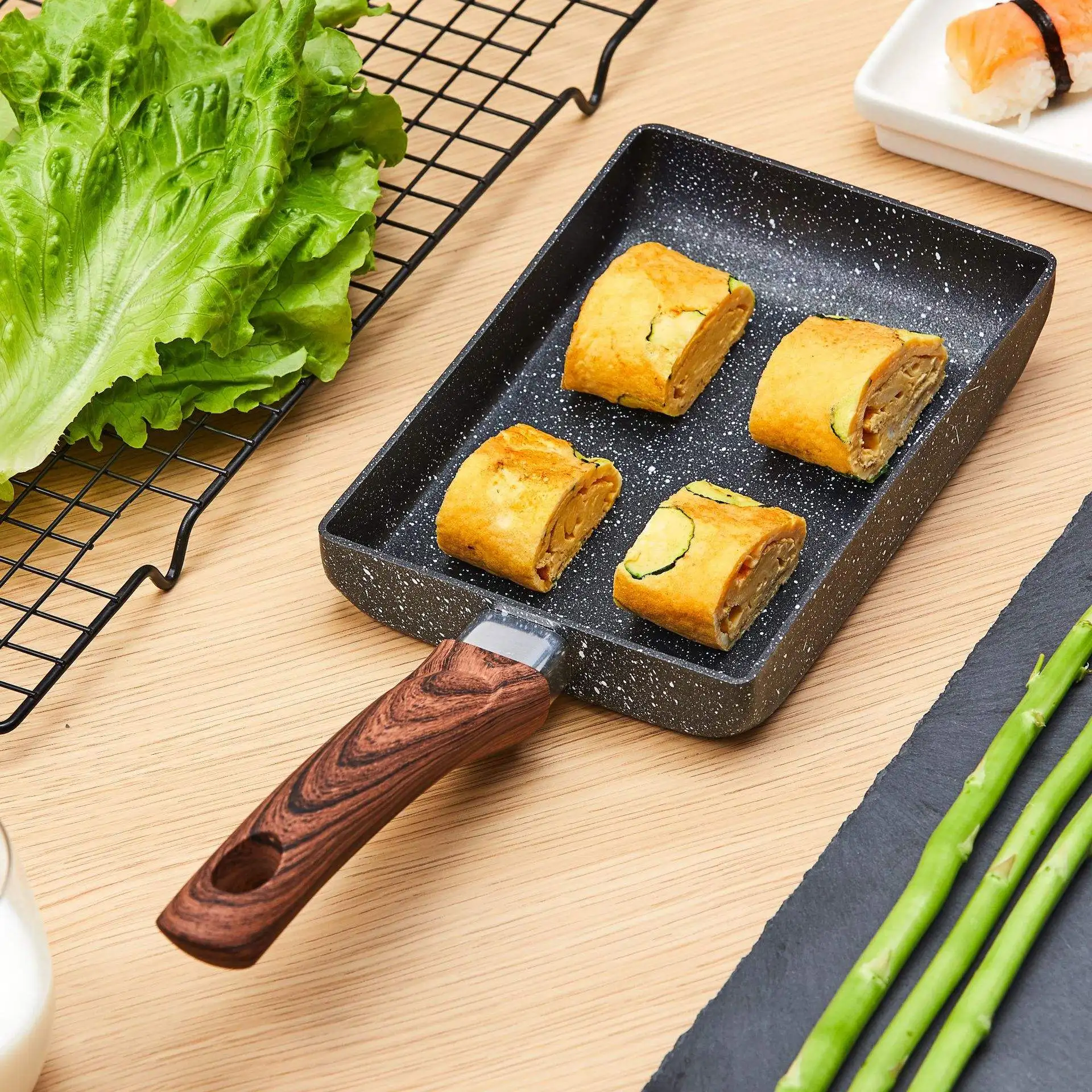 Pre-seasoned Rectangle Mini Frying Pan Egg Pan Japanese Omelette Pan High Quality Non-stick Cast Iron 13*18cm