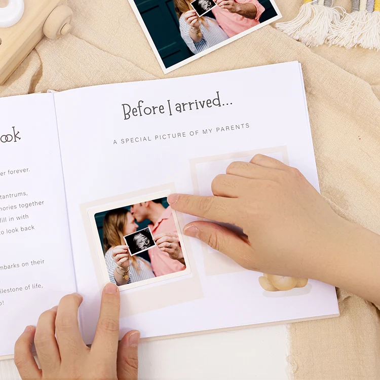 Custom Printing Linen Cover Gold foil Baby Keepsakes First Year Memory Book Milestone Baby Book