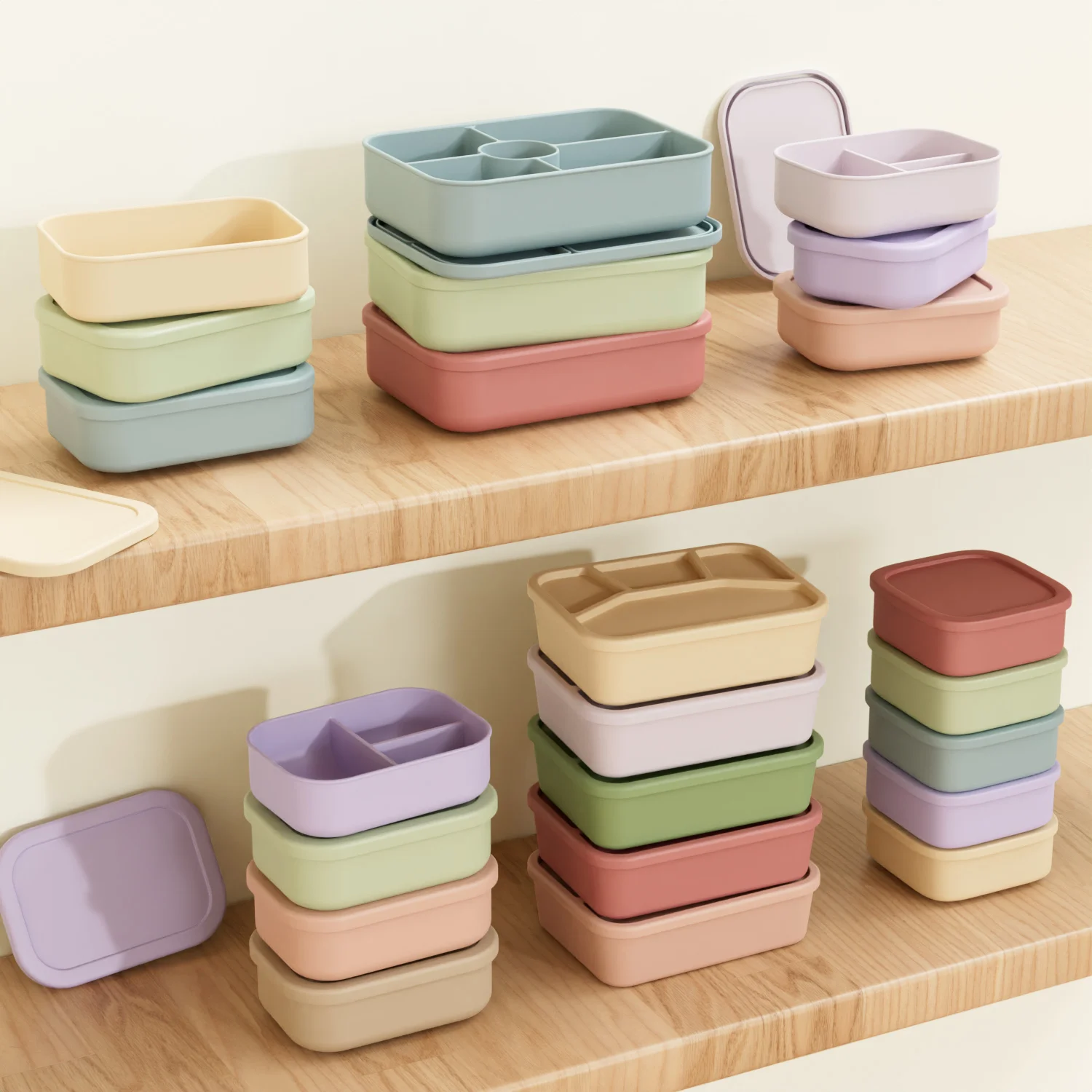 Custom Logo Eco Friendly Microwave Heating Lunchbox Kids School Student Silicone Bento Lunch Box With Lids