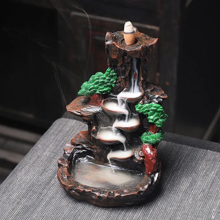 Mountains River Waterfall Incense Burner Fountain Backflow Aroma Smoke Censer Holder Office Home Unique Crafts