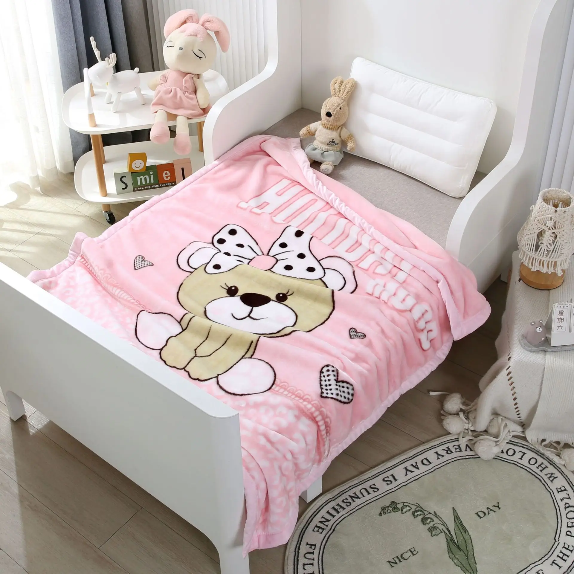 0.7KG 105*135CM Kids Raschel Blanket Cloud Flannel Sublimation Baby Soft Cartoon Korea Blankets for Bedding