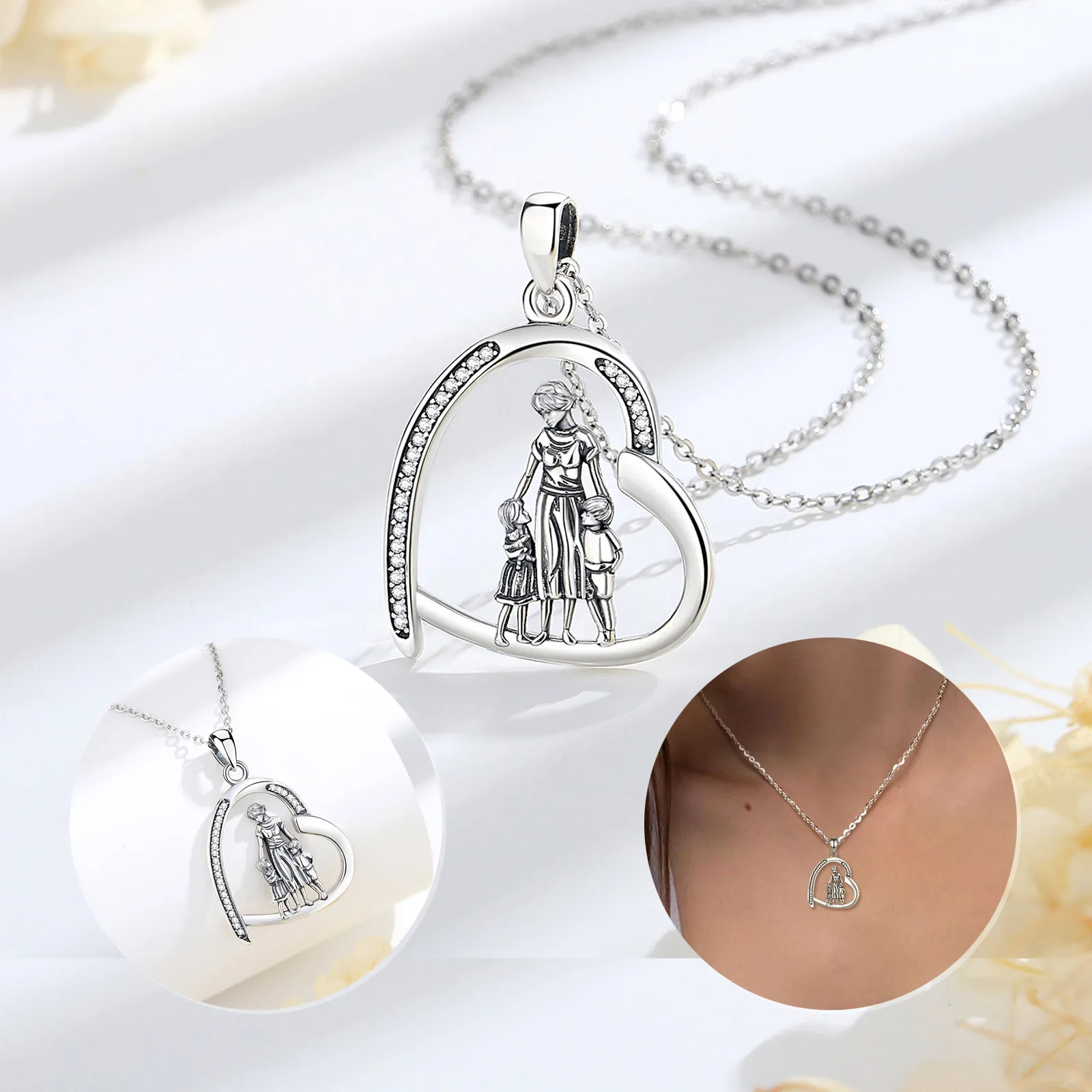 Merryshine joyeria cadena joyas de plata 925 silver mayoreo mothers child baby love pendant necklace