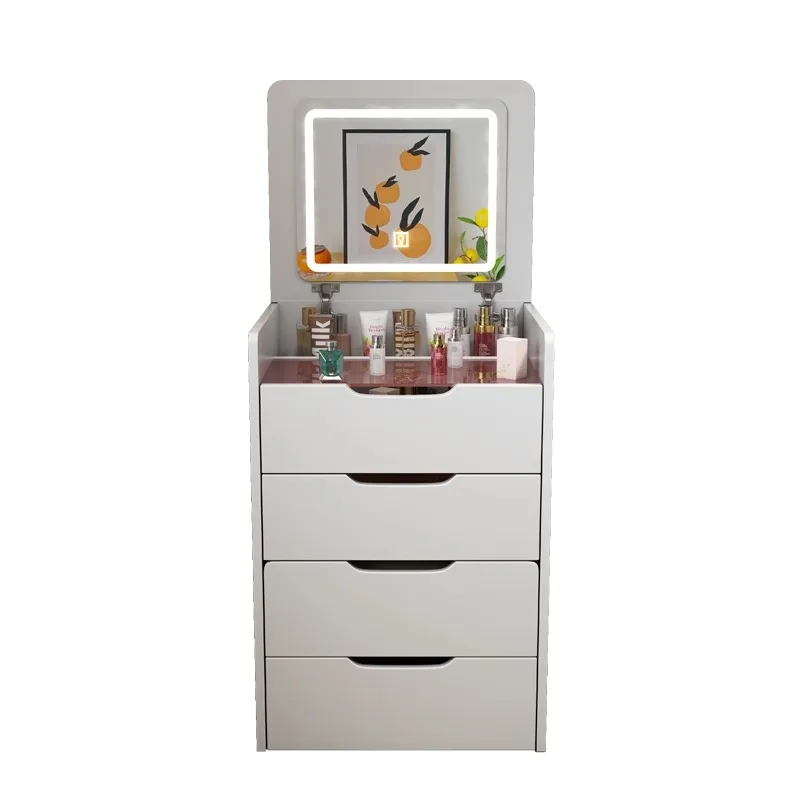 Good quality  Modern Gray Flip-Up Makeup Vanity Storage Dresser with Ottoman & Drawers Space-Saving able dressing table with mir
