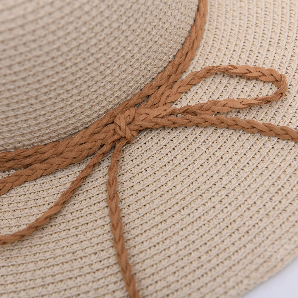 Elegant Floppy Bowknot Travel Cap Sunscreen Large Brim Paper Straw Beach Hat Custom Logo Wholesale Women Foldable Straw Sun Hat