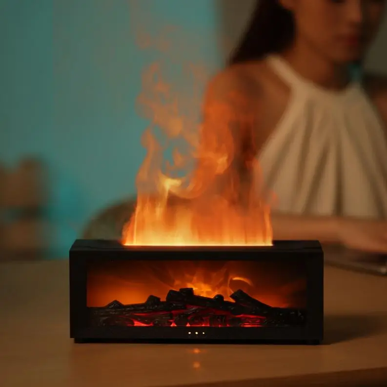 2024 New Release unique high end fireplace shape flame humidifiers innovation 7-Color flame oil essential Aroma Diffuser