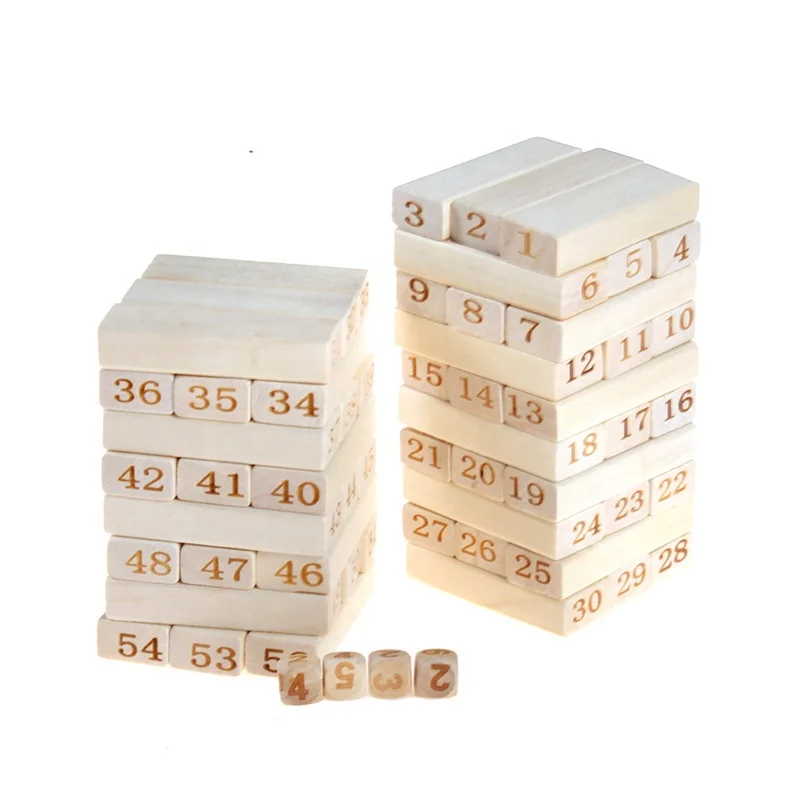 54pcs Wooden Domino Stacking Blocks Tumbling Tower Building Blocks Set Educational Toy for Kids Educational Toy