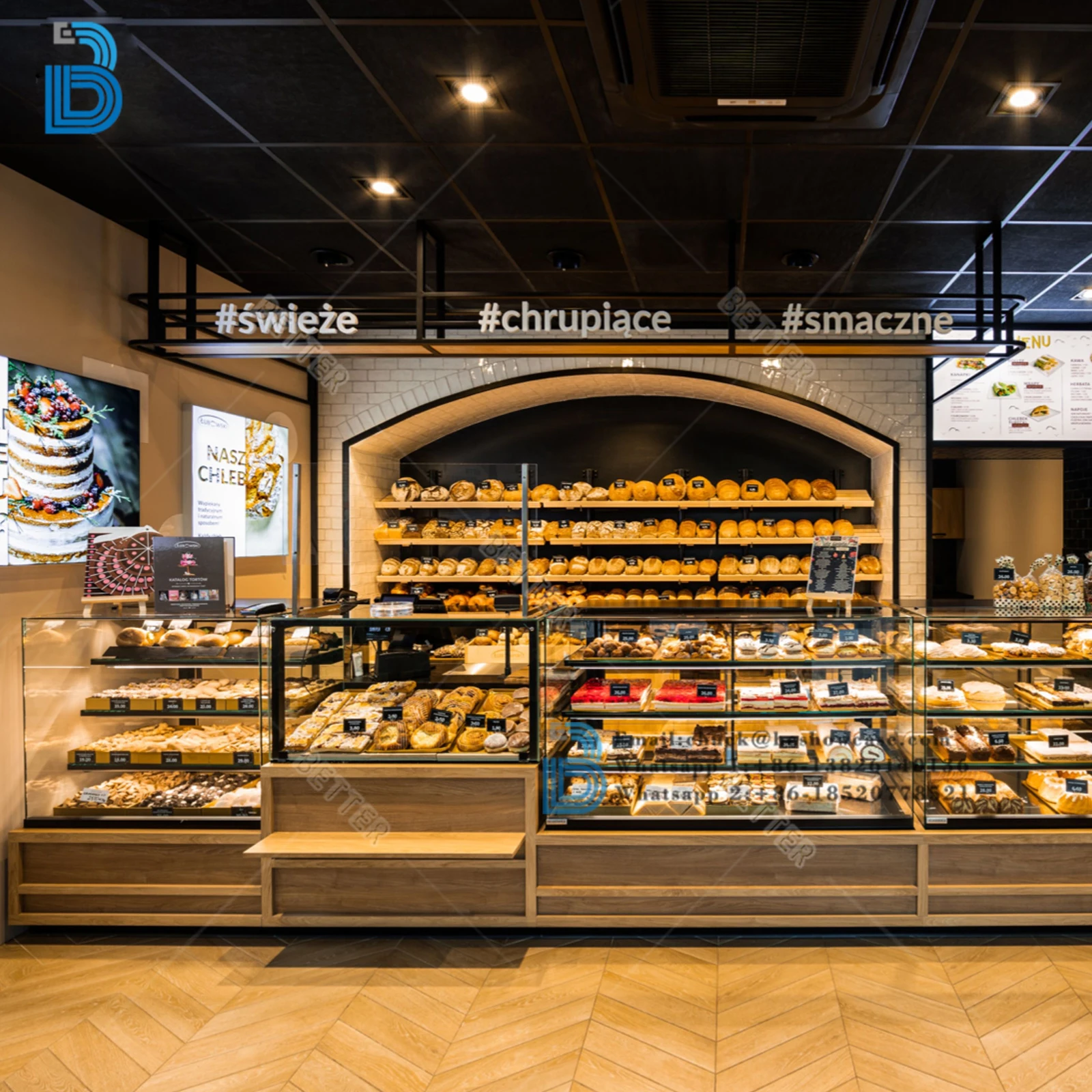 Retail Dessert Shop Fittings Decoration Interior Design Bakery Store Furniture Display Showcase