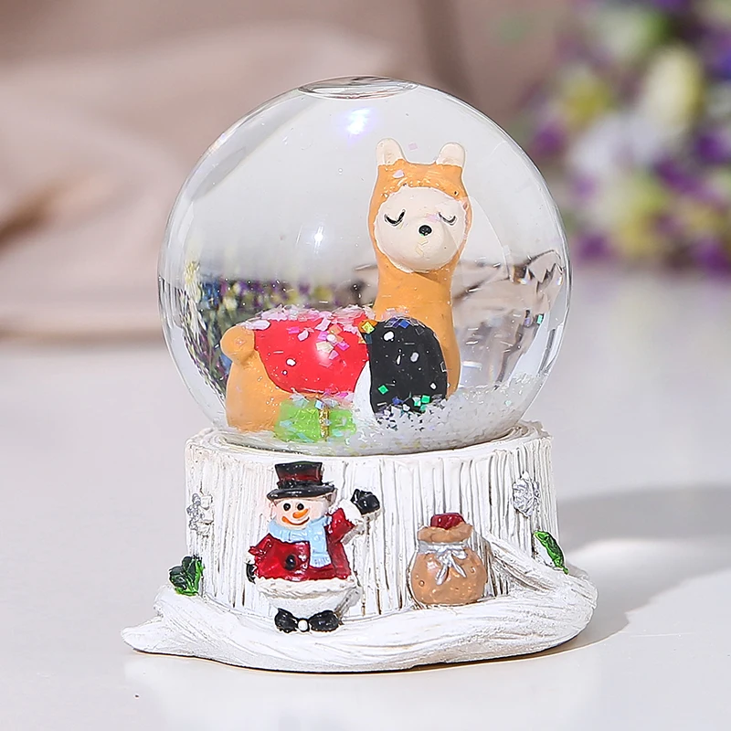 White Stump Base Christmas Resin Craft Figure Snow Ball Snow Globe Christmas Inner View Snowflake Snowball