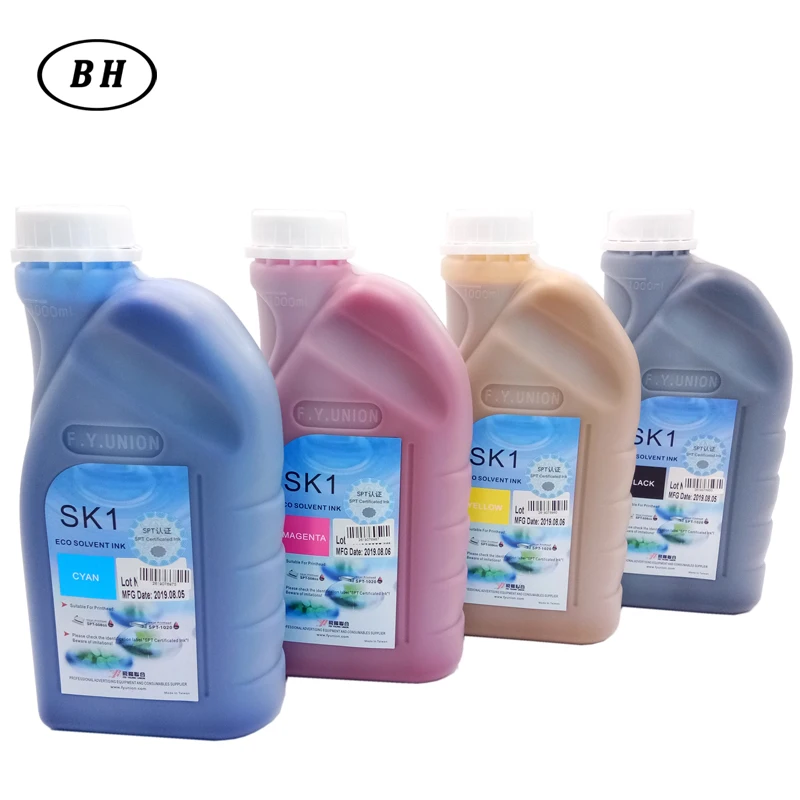 Чернила на основе растворителя Bheng SK1 FY union чернила cmyk для SPT 508GS Эко-растворитель
